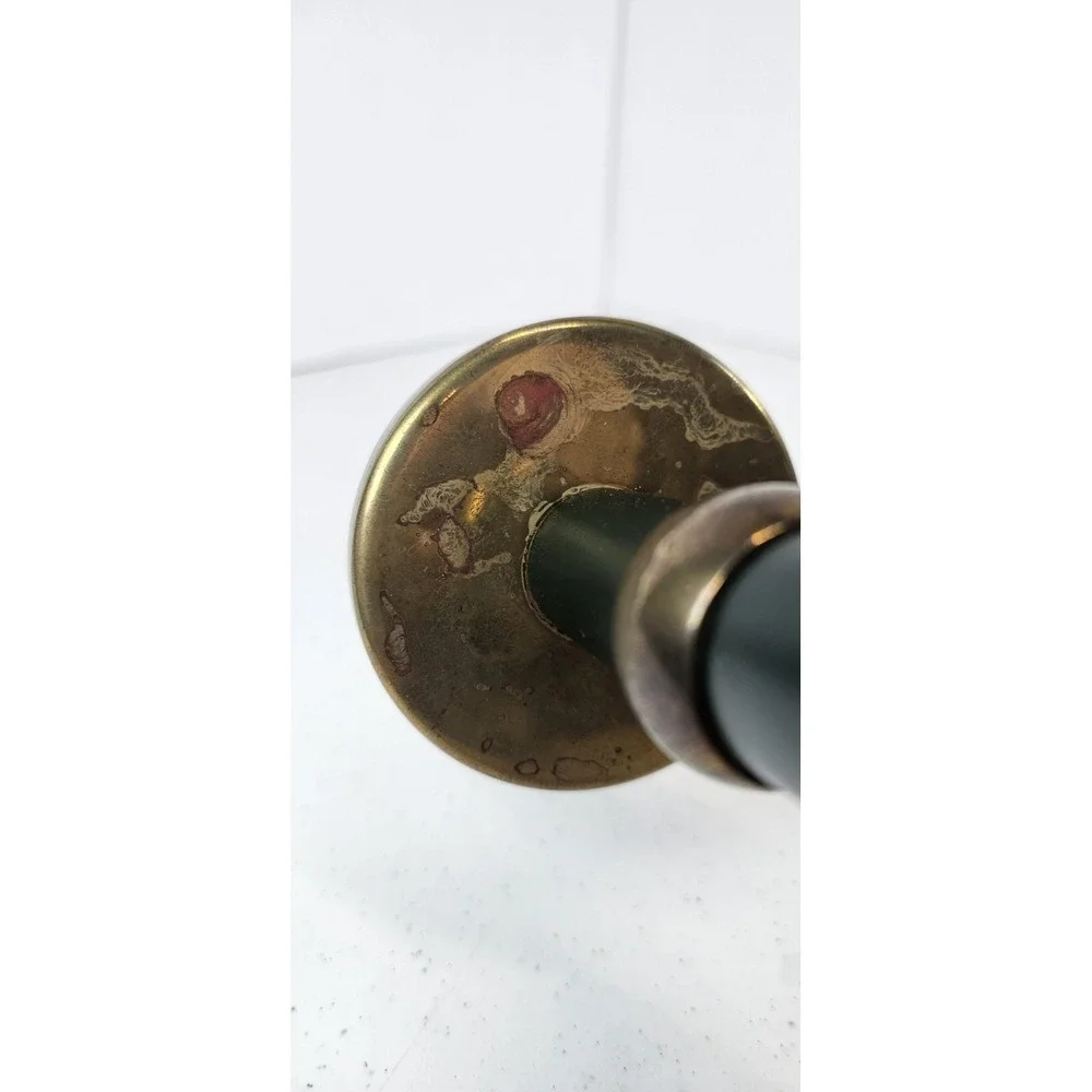Vintage Ambrosia‎ Brass & Green Candle Holder Modernist MCM Made In India 1995